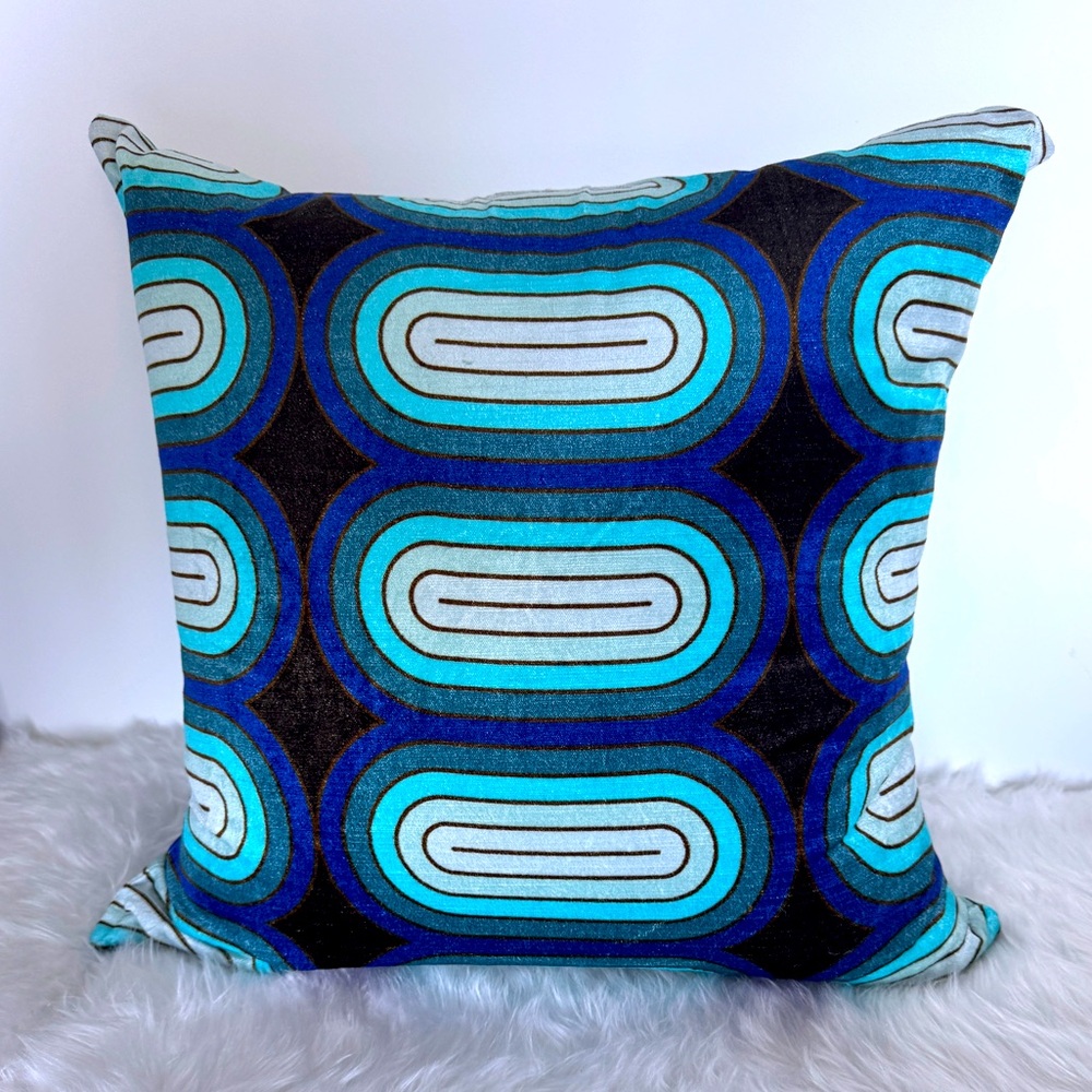 Jonathan Adler Madrid Capsules Velvet Pillow 22" Square Navy/Turquoise/White - Picture 4 of 4